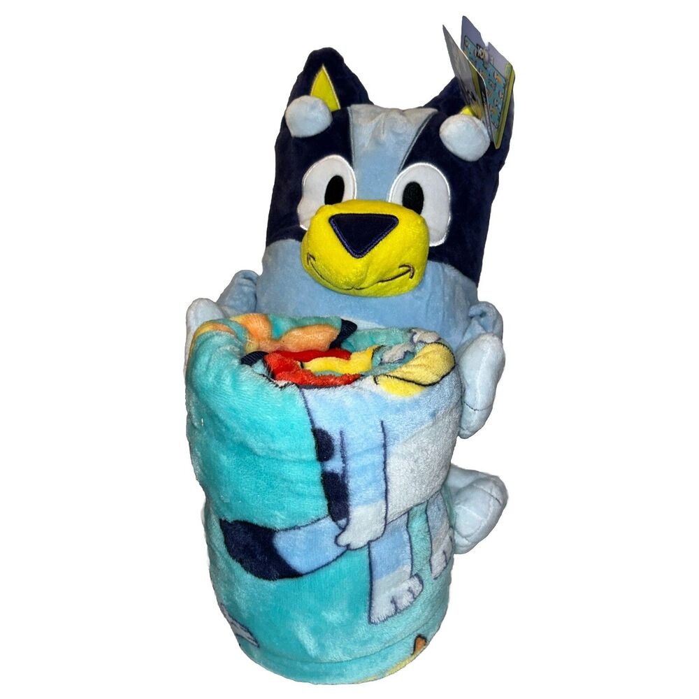 Bluey 2pc Hugger Set Plush Stuffed Animal Travel Blanket Pillow Buddy Heeler